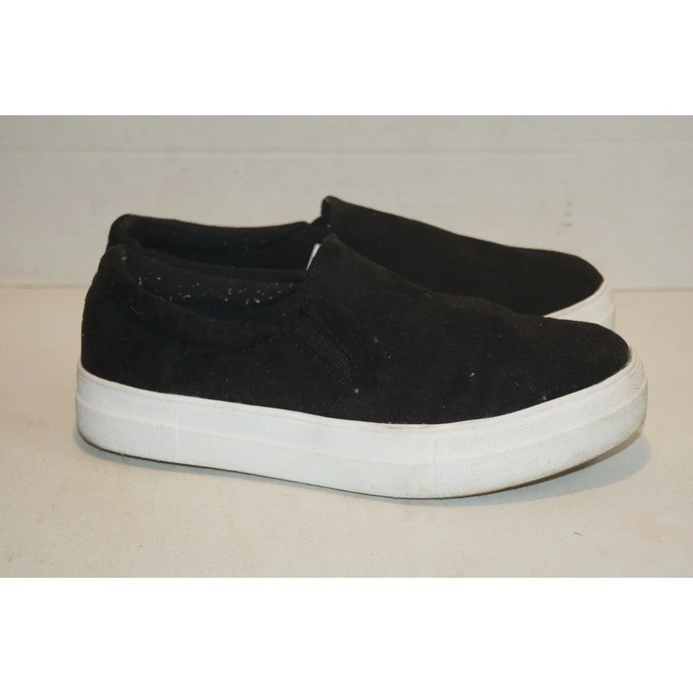 Soda Shoes Womens Size 8.5 Comfort Slip On Platform Loafer Black Faux Suede